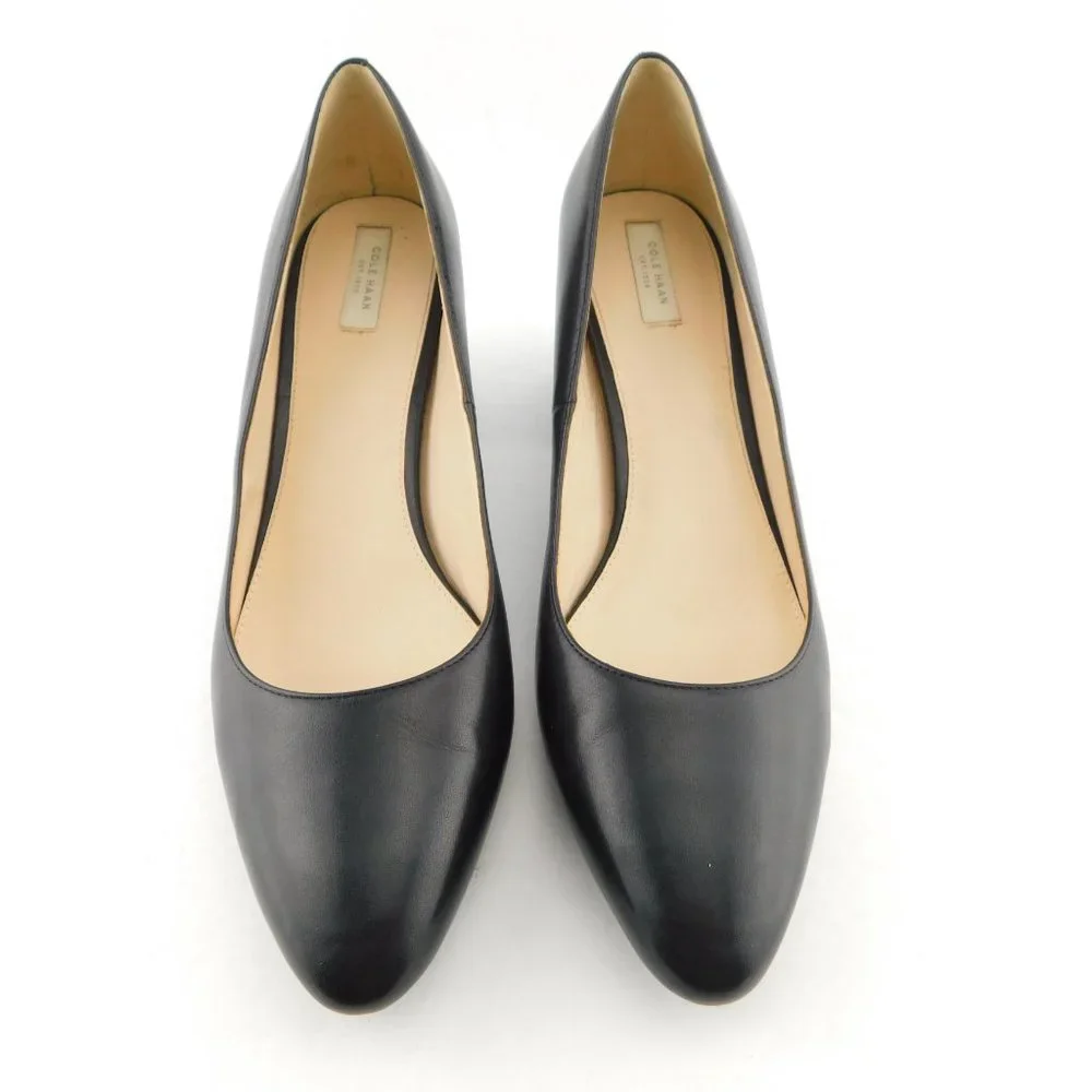COLE HAAN Black Leather Block Heel Pumps 11